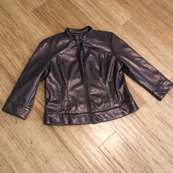 Ruby‎ Rd Faux Leather Jacket Motorcycle Brown Bronze Metallic Color sz 14 Fall - Picture 12 of 14